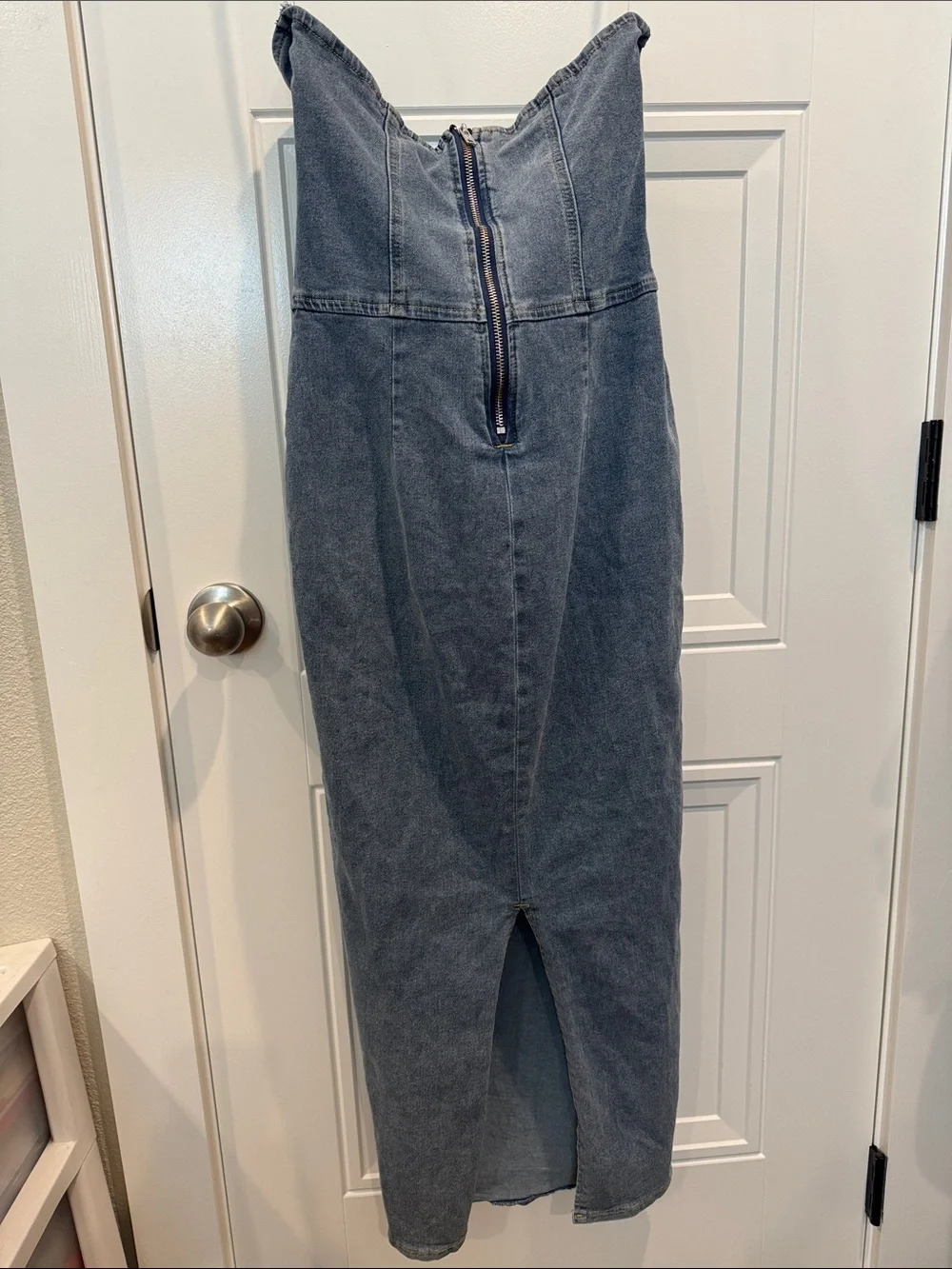 Fashion Nova Strapless Longline Denim Dress in Charcoal Blue - Picture 7 of 7